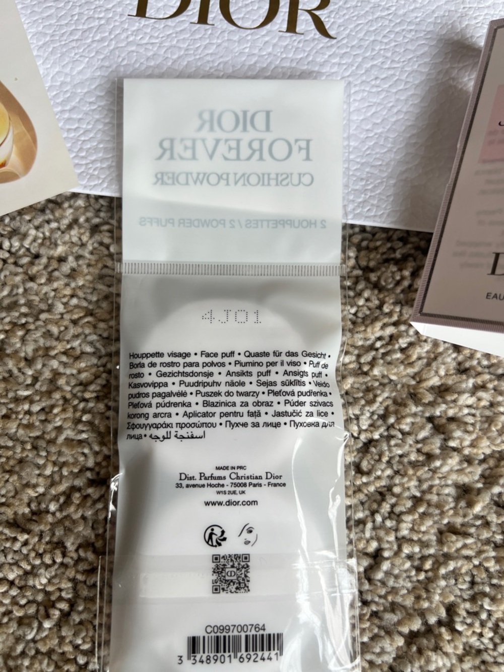 Dior White Gift Bag with 2 Powder Puffs & J’Adore L’Or & Miss Dior Samples New - Picture 8 of 8